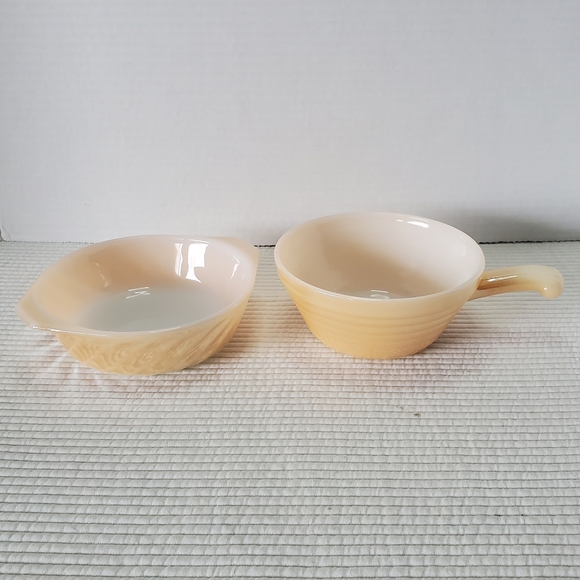 2 Fire King Dishes Bowls Vintage Small 5" Peach Lusterware Soup Anchor Hocking - Picture 1 of 10